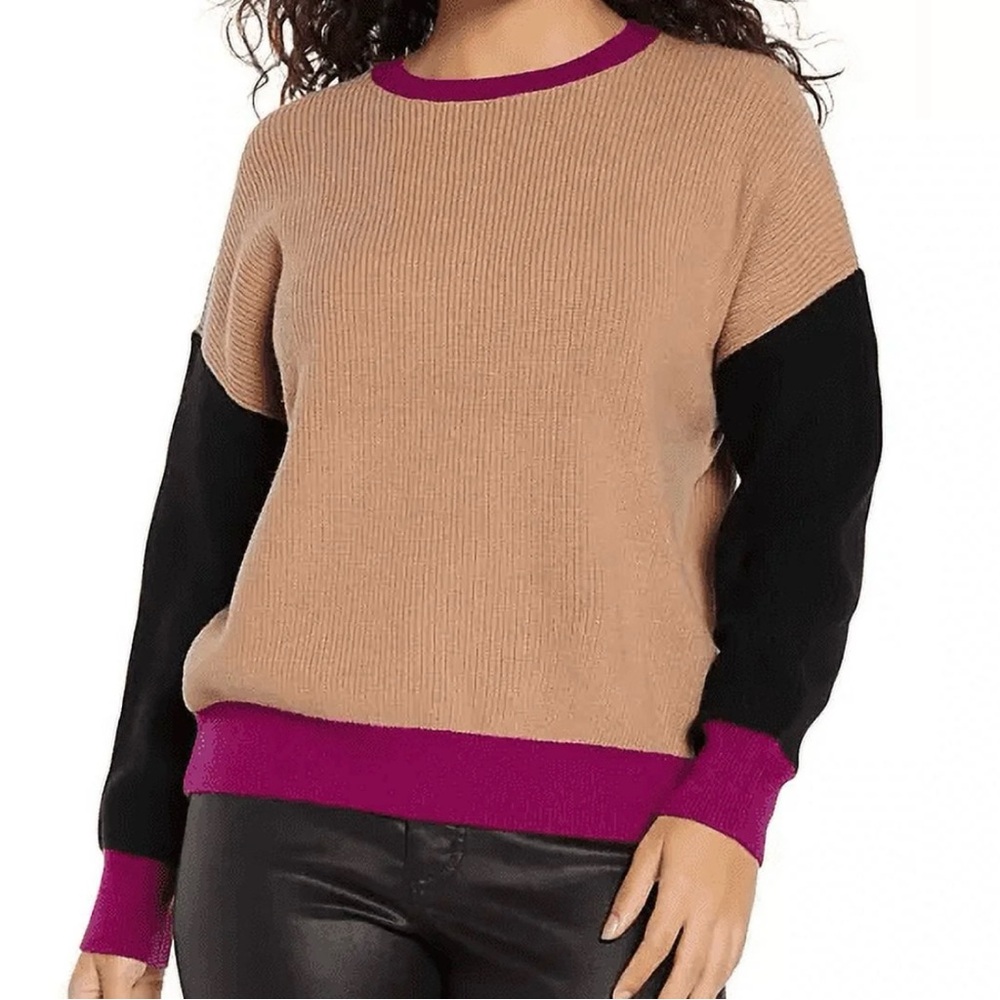 Express Colorblock Sweater - Tan, Black, and Magenta Pink Size XL